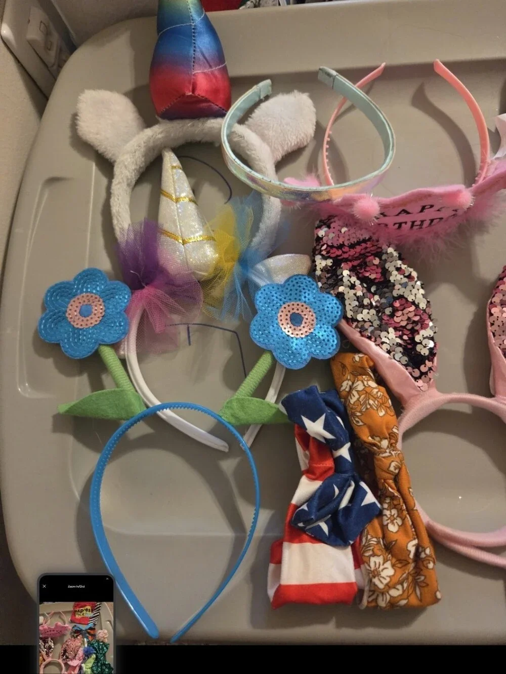 Lot huge bundle of hair accessories headbands & bows birthday crown & barbiebag